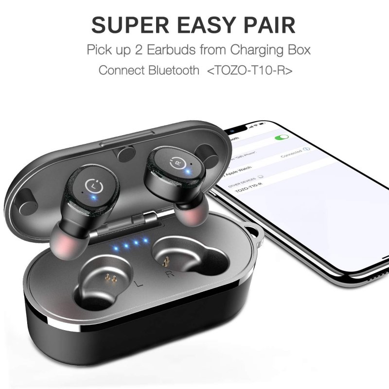 TOZO T10 Bluetooth 5.0 Wireless Earbuds with 【Wireless Charging Case】 IPX8 Waterproof TWS Stereo Headphones in-Ear Built-in Mic Headset Premium Sound with Deep Bass for Sport