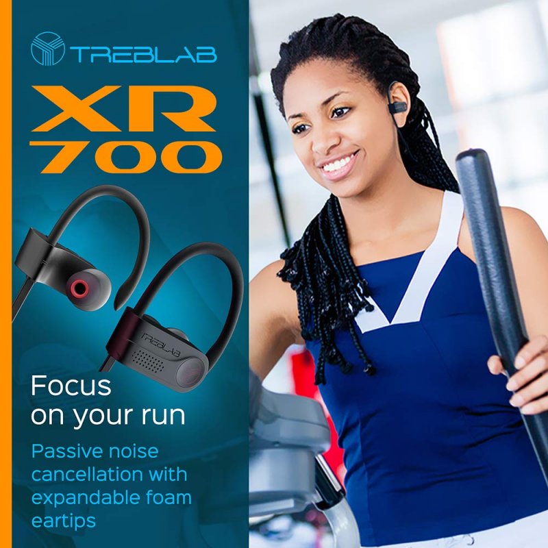 TREBLAB XR700 PRO Wireless Running Earbuds - Top 2019 Sports Headphones, Custom Adjustable Earhooks, Bluetooth 5.0 IPX7 Waterproof, Rugged Workout Earphones, Noise Cancelling Microphone In-Ear Headset
