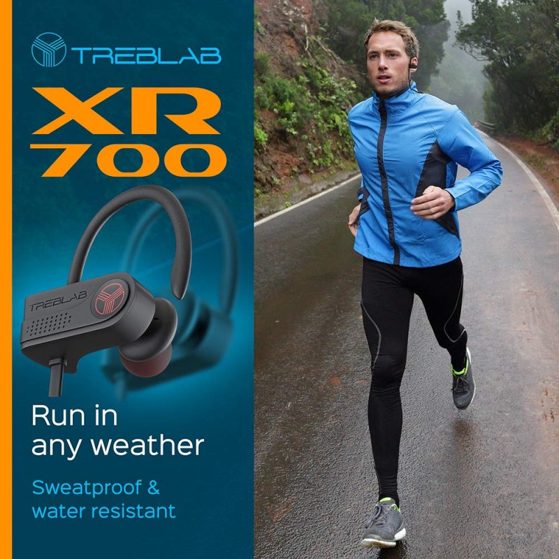 TREBLAB XR700 PRO Wireless Running Earbuds - Top 2019 Sports Headphones, Custom Adjustable Earhooks, Bluetooth 5.0 IPX7 Waterproof, Rugged Workout Earphones, Noise Cancelling Microphone In-Ear Headset