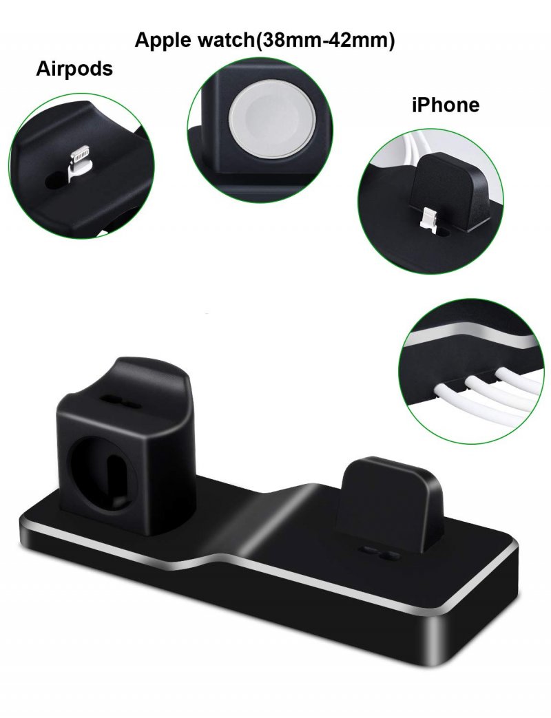 Charging Stand for Apple Watch, Tendak 3 in 1 Silicone Charging Dock Station for AirPods, 38mm and 42mm Apple Watch Series 1/2/3, iPhone X/8/8 Plus/ 7/7 Plus /6s/5s