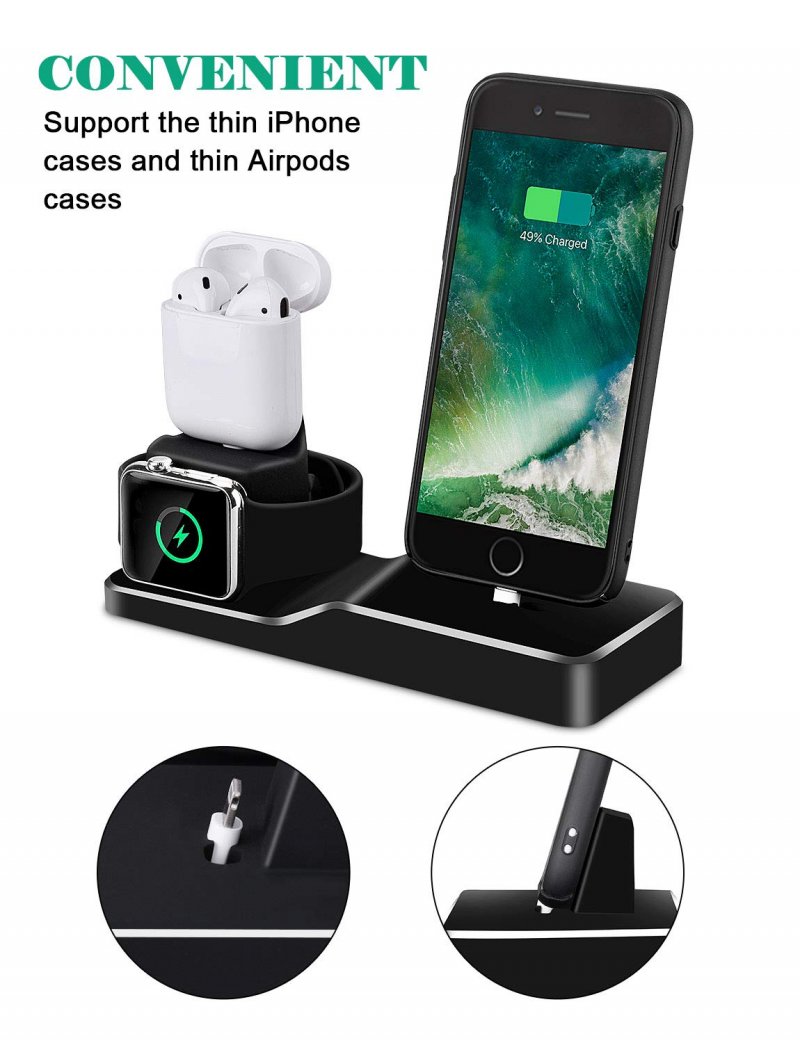 Charging Stand for Apple Watch, Tendak 3 in 1 Silicone Charging Dock Station for AirPods, 38mm and 42mm Apple Watch Series 1/2/3, iPhone X/8/8 Plus/ 7/7 Plus /6s/5s